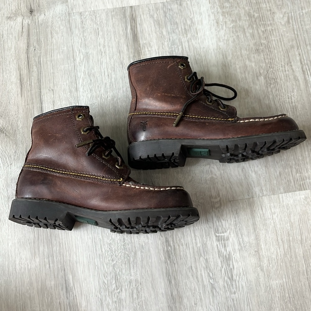 Frye Dakota Mid Lace Up Tie Leather Boots Brown Boys Unisex Youth 13.5 - Picture 7 of 11